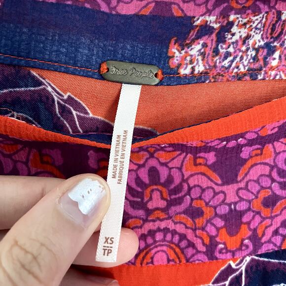 Free People boho flowy top orange pink women's size XS drawstring elastic waist - Picture 4 of 10